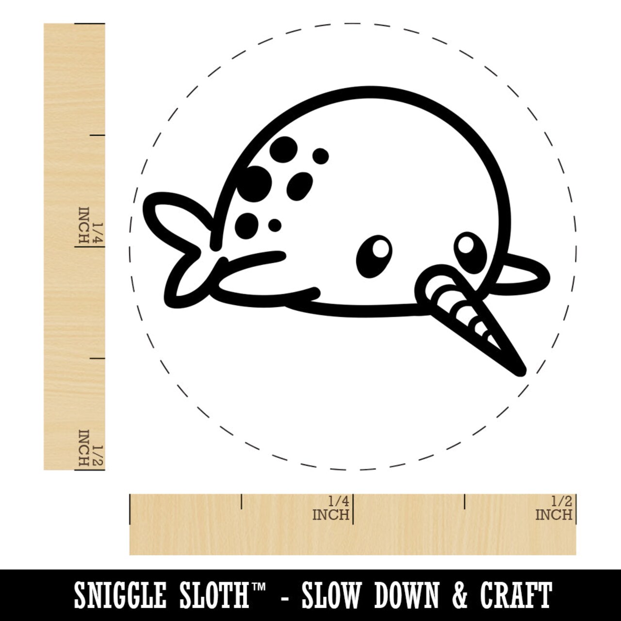 Chibi Narwhal Plopped on Belly Self-Inking Rubber Stamp for Stamping Crafting Planners
